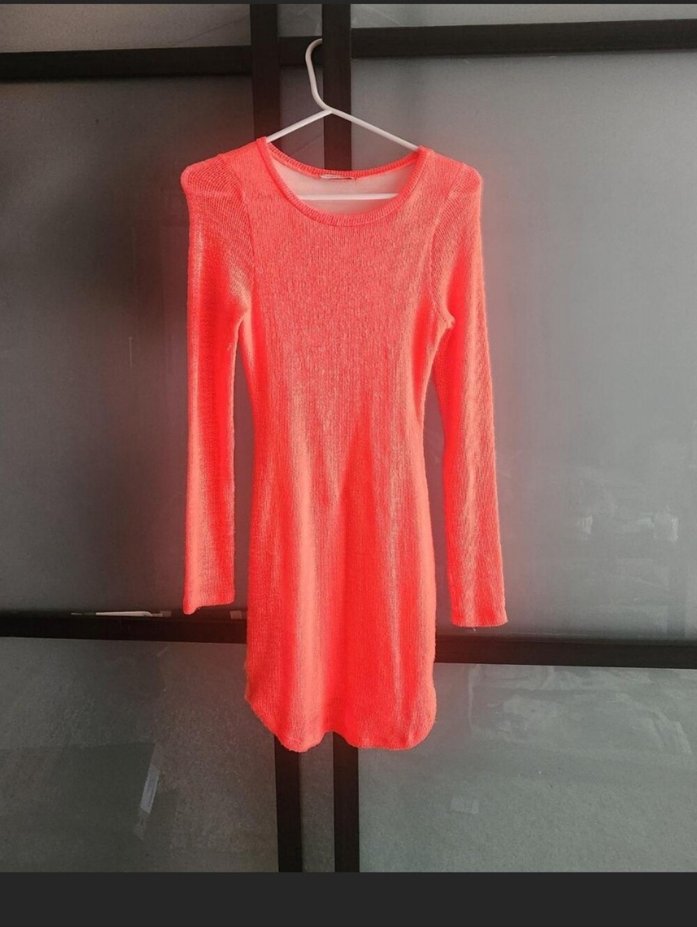 Women's Long Sleeve Crewneck Sweater Dress - Neon Coral